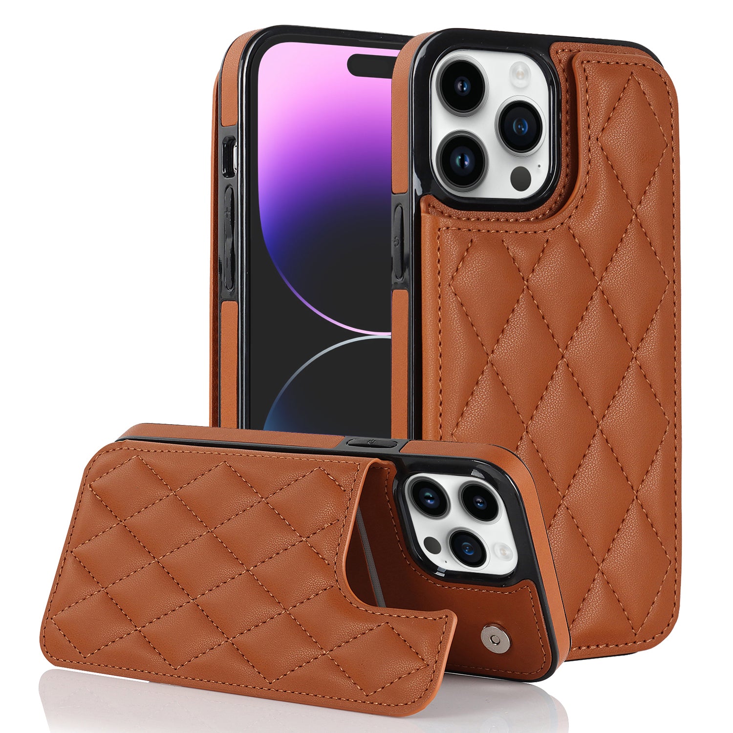 PU Leather TPU Phone Cover for iPhone 14 Pro Max Stitching Line Kickstand Card Holder Phone Case PU Leather TPU Phone Cover for iPhone 14 Pro Max Stitching Line Kickstand Card Holder Phone Case